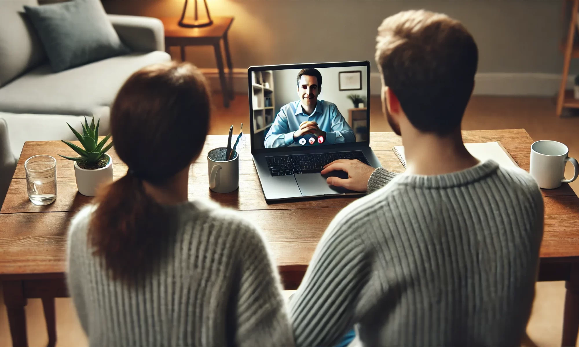 Ein Paar nimmt am Notebook an einer Paartherapie online teil